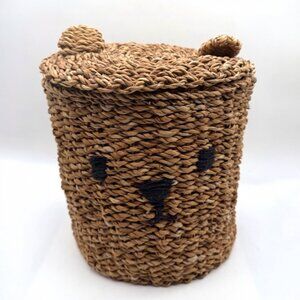 H & M Home Bear Animal Wicker Seagrass Toy Storage Basket with Lid 10" x 10"